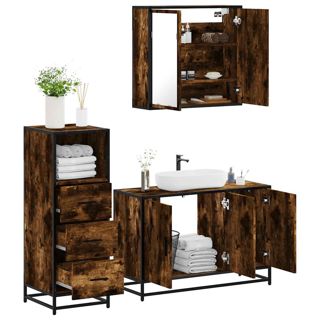 vidaXL 3 Piece Bathroom Furniture Set Smoked Oak Engineered Wood 1