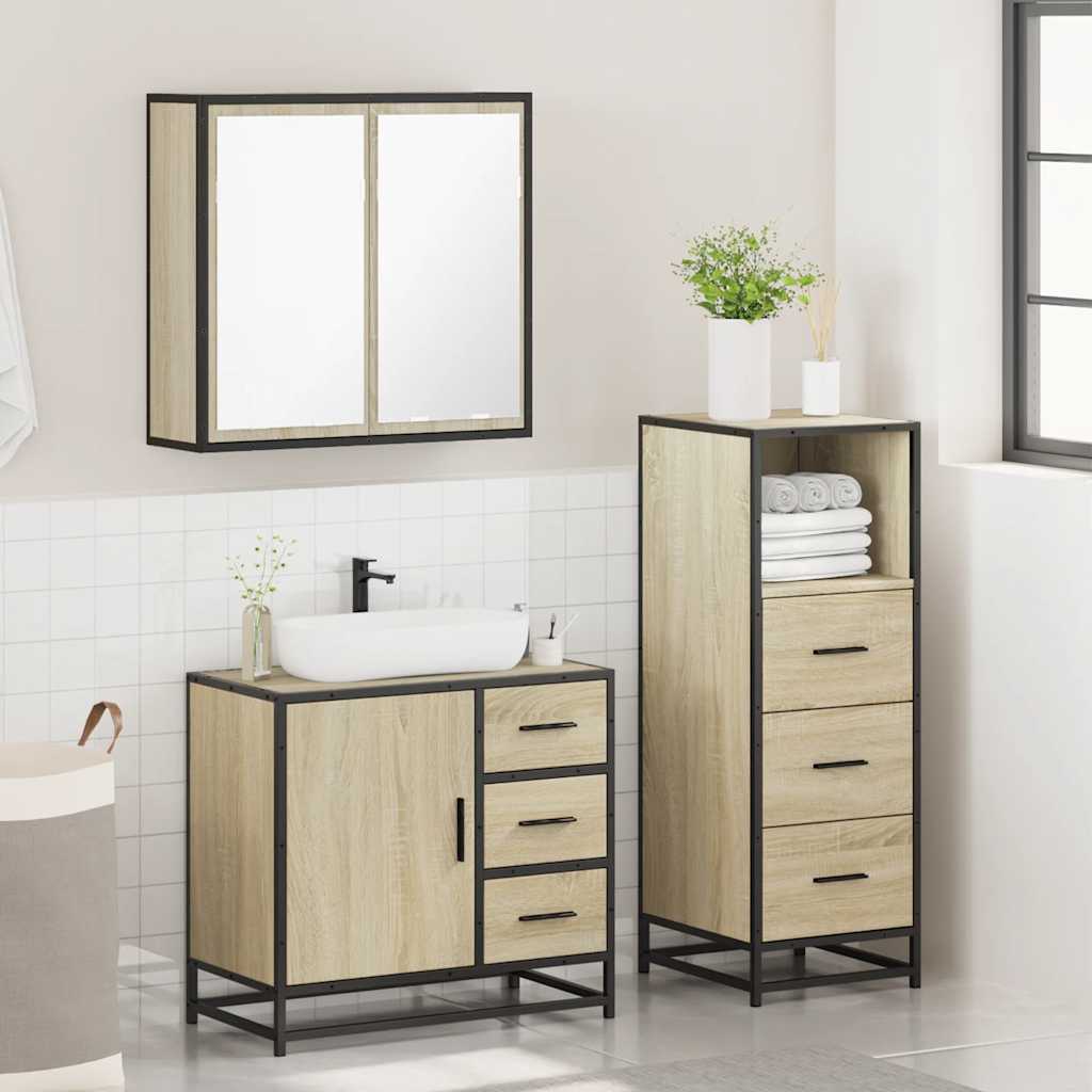 vidaXL 3 Piece Bathroom Furniture Set Sonoma Oak Engineered Wood 4