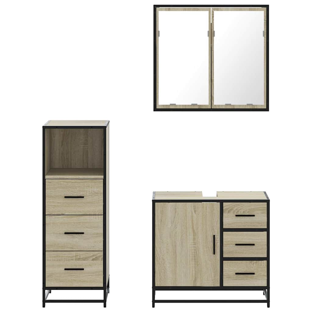 vidaXL 3 Piece Bathroom Furniture Set Sonoma Oak Engineered Wood 5