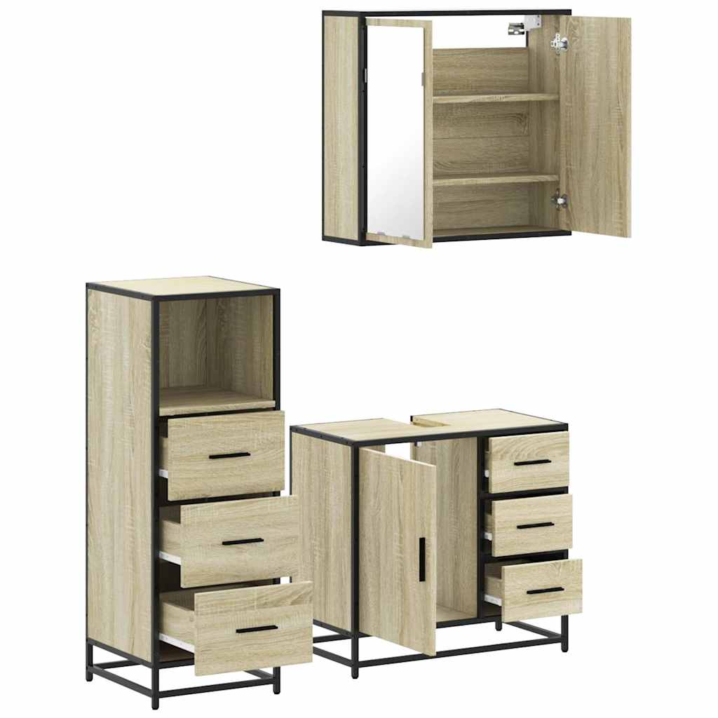 vidaXL 3 Piece Bathroom Furniture Set Sonoma Oak Engineered Wood 6