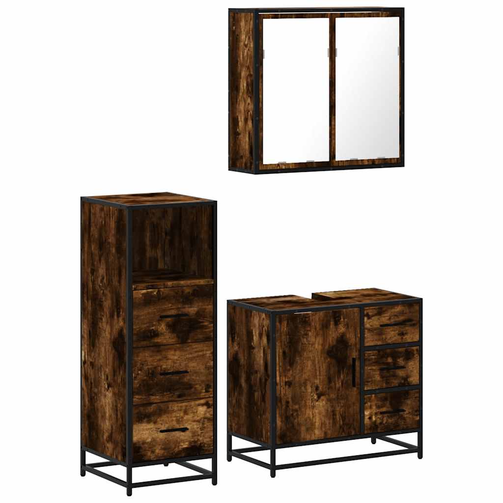 vidaXL 3 Piece Bathroom Furniture Set Smoked Oak Engineered Wood 2