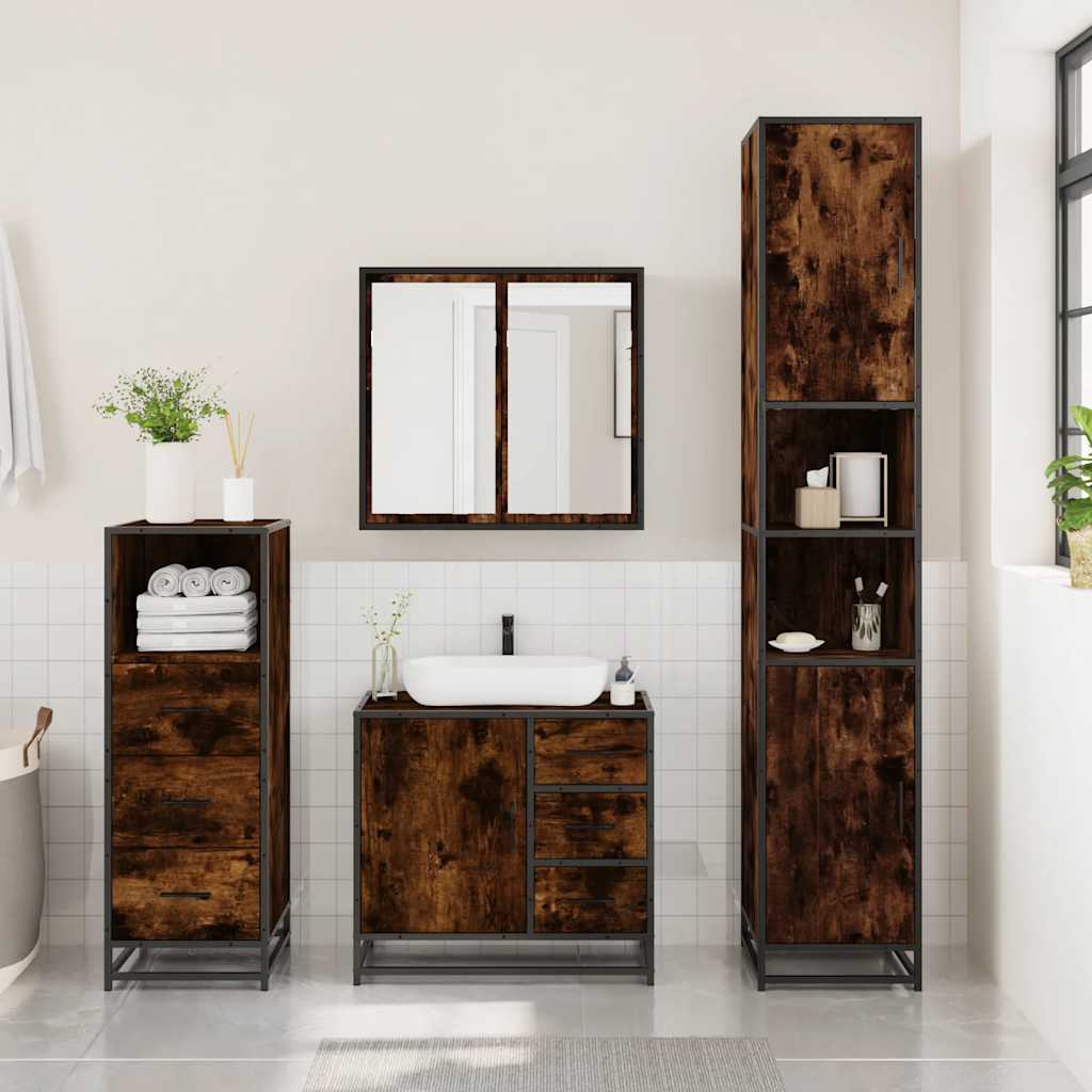 vidaXL 3 Piece Bathroom Furniture Set Smoked Oak Engineered Wood 3