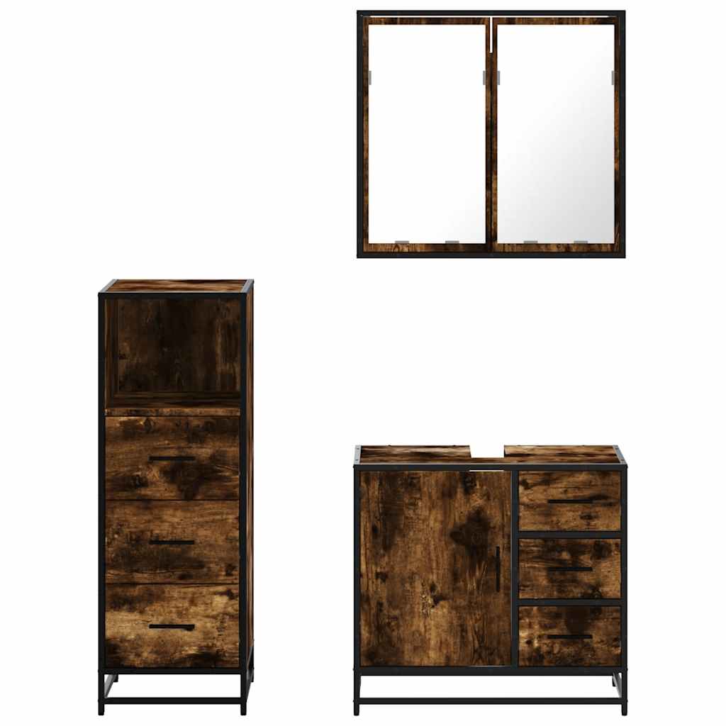 vidaXL 3 Piece Bathroom Furniture Set Smoked Oak Engineered Wood 5