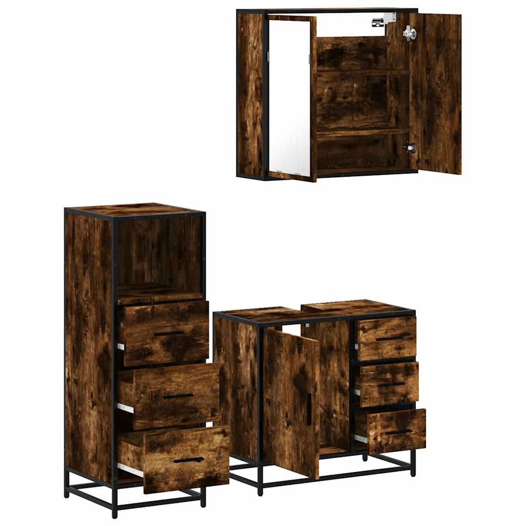 vidaXL 3 Piece Bathroom Furniture Set Smoked Oak Engineered Wood 6
