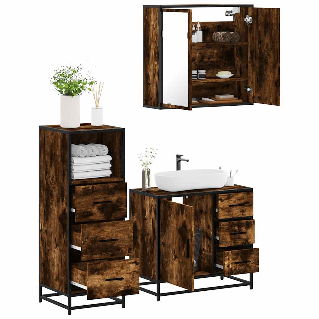 vidaXL 3 Piece Bathroom Furniture Set Smoked Oak Engineered Wood 1