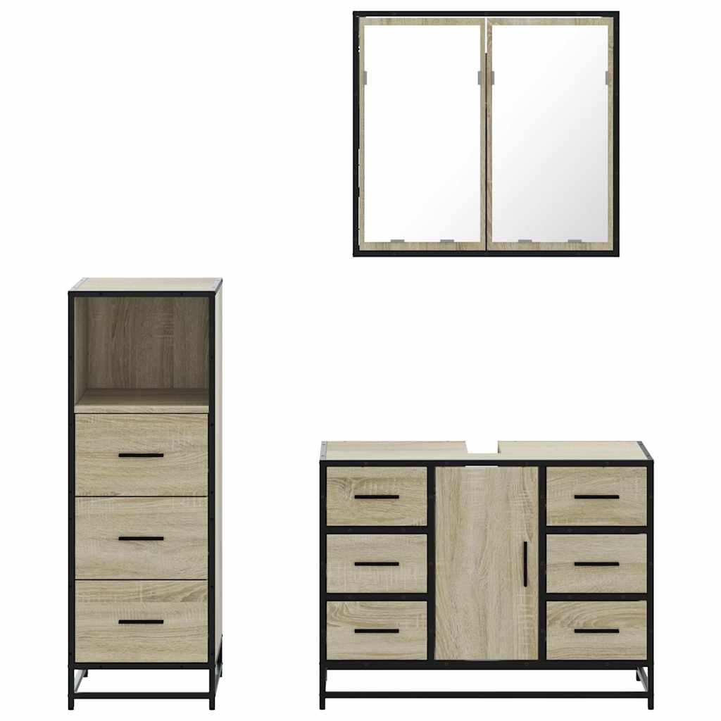 vidaXL 3 Piece Bathroom Furniture Set Sonoma Oak Engineered Wood 5