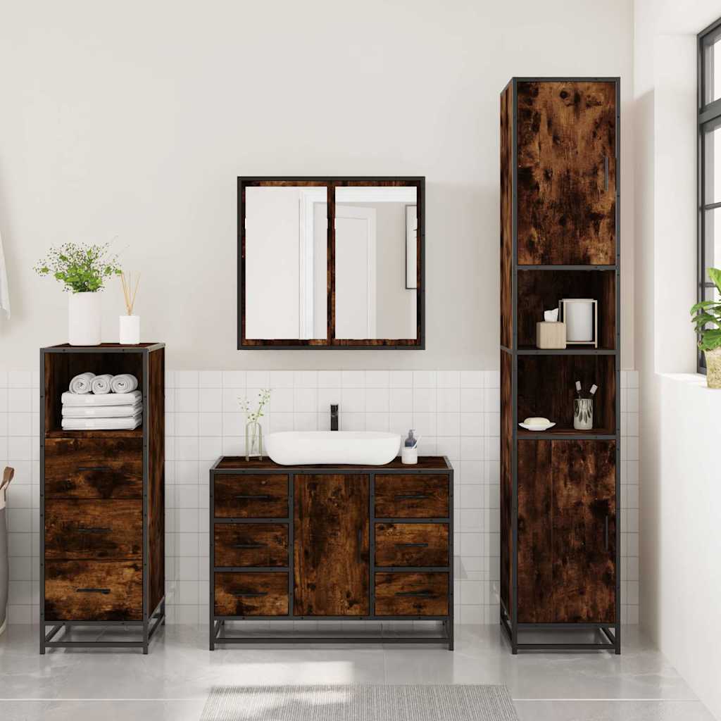 vidaXL 3 Piece Bathroom Furniture Set Smoked Oak Engineered Wood 3