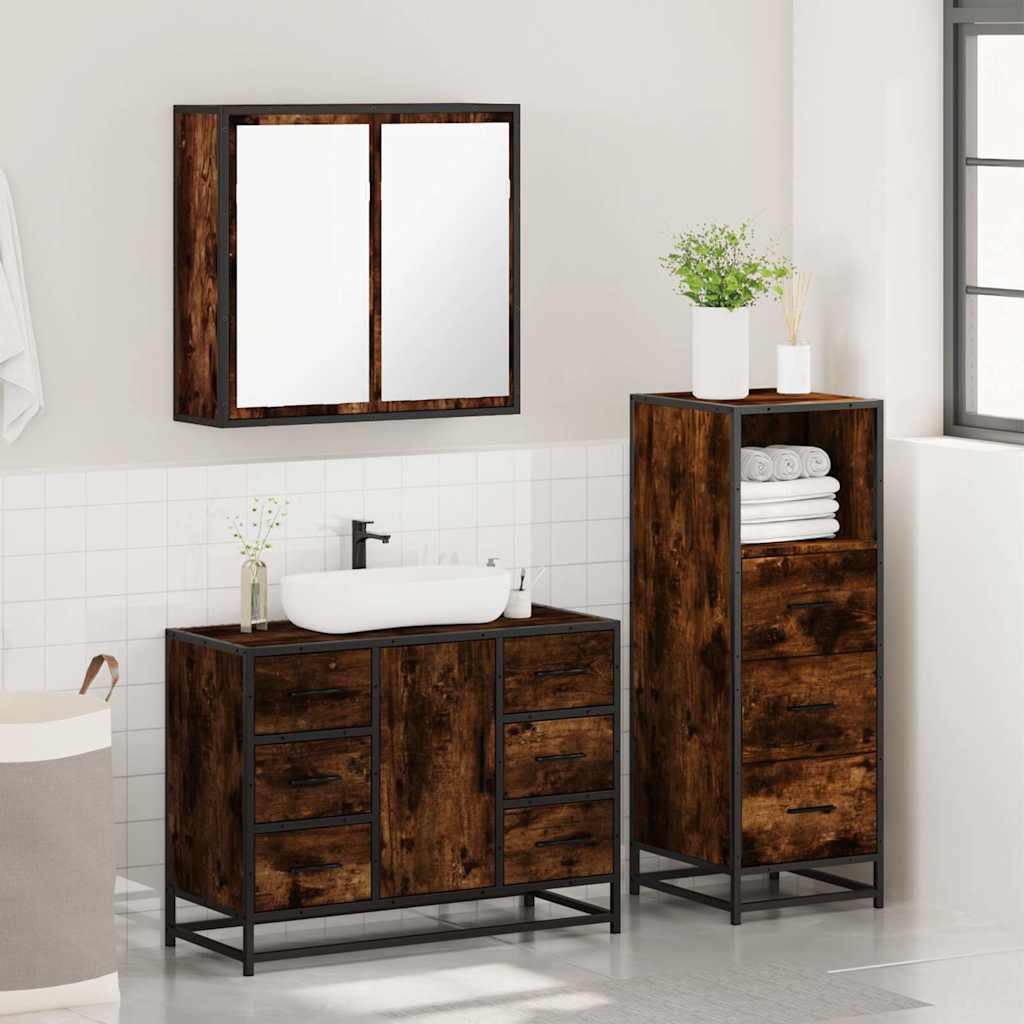 vidaXL 3 Piece Bathroom Furniture Set Smoked Oak Engineered Wood 4