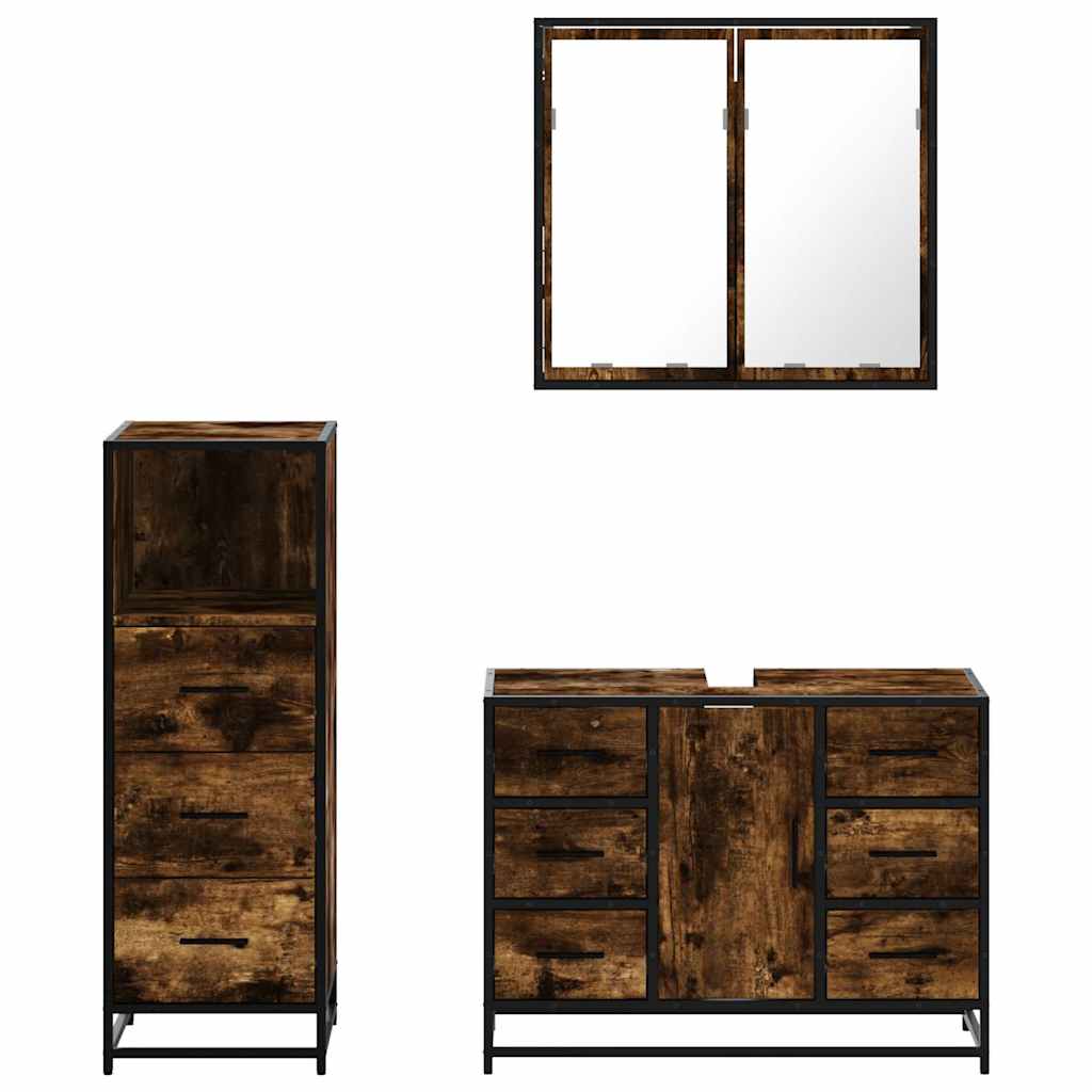 vidaXL 3 Piece Bathroom Furniture Set Smoked Oak Engineered Wood 5