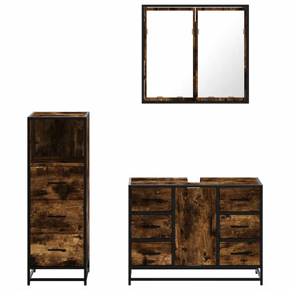 vidaXL 3 Piece Bathroom Furniture Set Smoked Oak Engineered Wood 5