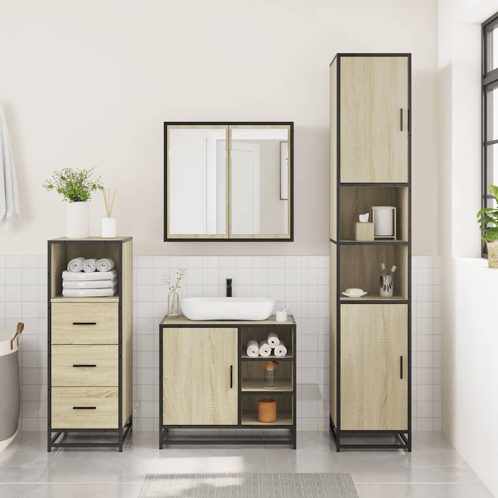vidaXL 3 Piece Bathroom Furniture Set Sonoma Oak Engineered Wood 3