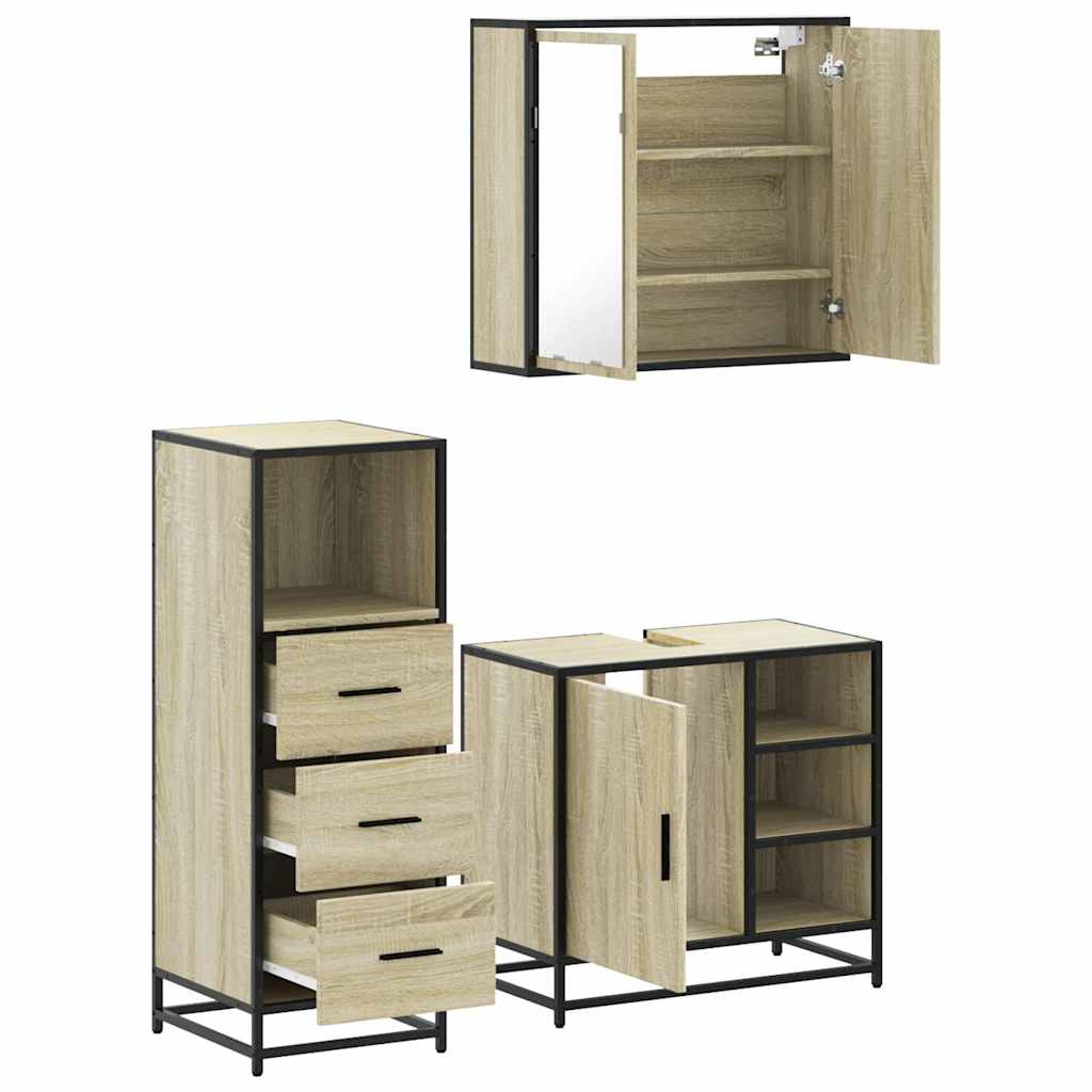 vidaXL 3 Piece Bathroom Furniture Set Sonoma Oak Engineered Wood 6