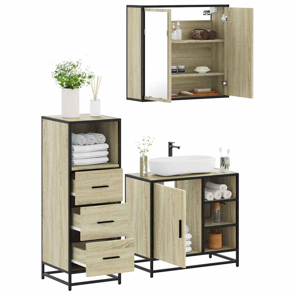 vidaXL 3 Piece Bathroom Furniture Set Sonoma Oak Engineered Wood 1