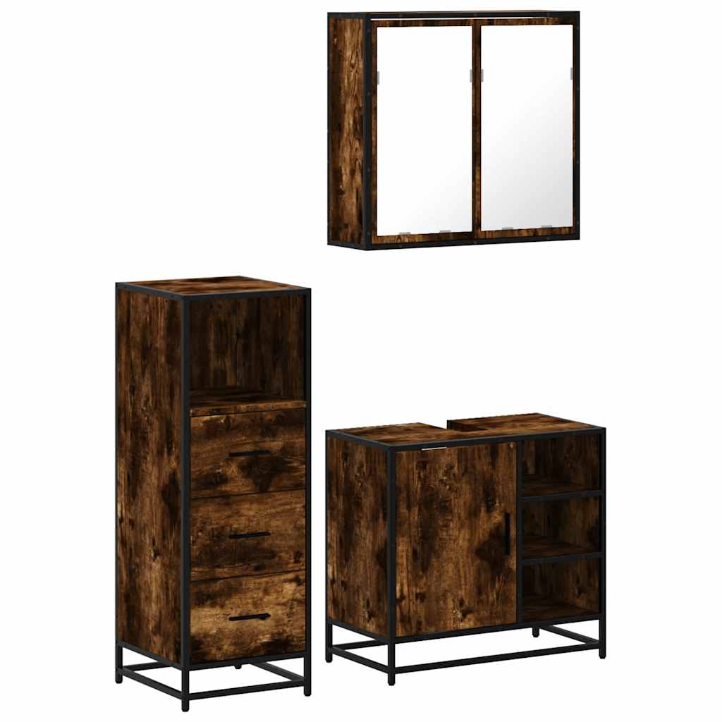 vidaXL 3 Piece Bathroom Furniture Set Smoked Oak Engineered Wood 2