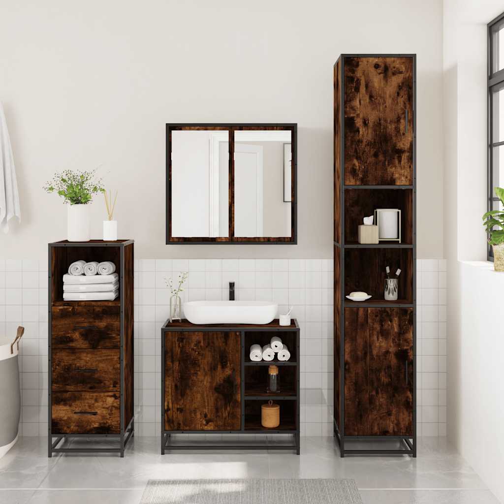 vidaXL 3 Piece Bathroom Furniture Set Smoked Oak Engineered Wood 3