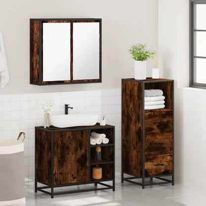 vidaXL 3 Piece Bathroom Furniture Set Smoked Oak Engineered Wood 4