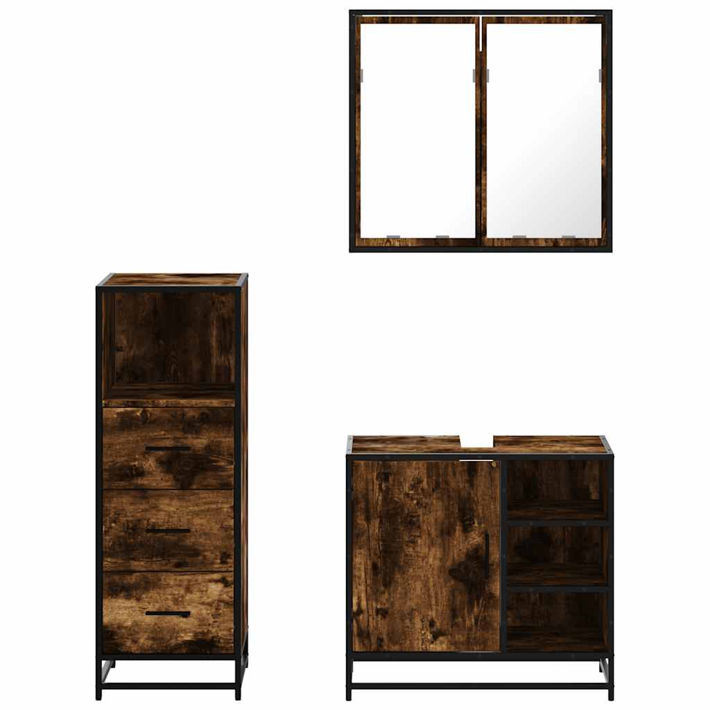 vidaXL 3 Piece Bathroom Furniture Set Smoked Oak Engineered Wood 5
