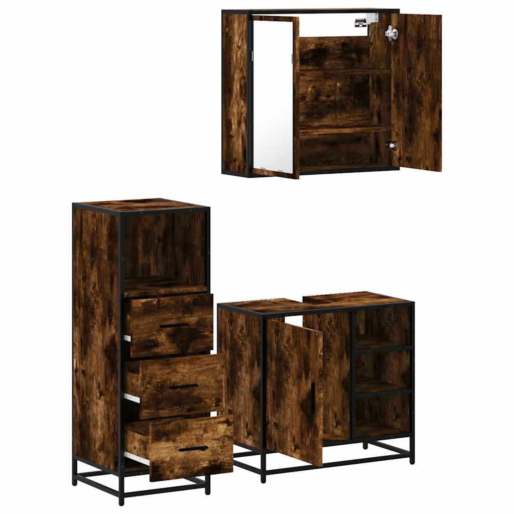 vidaXL 3 Piece Bathroom Furniture Set Smoked Oak Engineered Wood 6