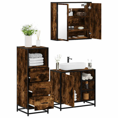 vidaXL 3 Piece Bathroom Furniture Set Smoked Oak Engineered Wood 1