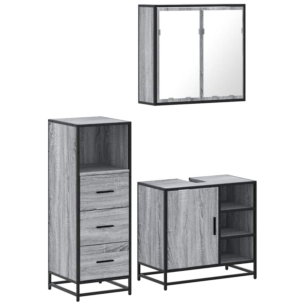 vidaXL 3 Piece Bathroom Furniture Set Grey Sonoma Engineered Wood 2