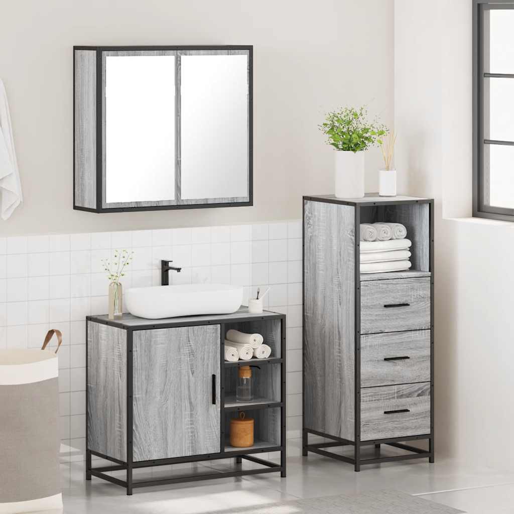 vidaXL 3 Piece Bathroom Furniture Set Grey Sonoma Engineered Wood 4