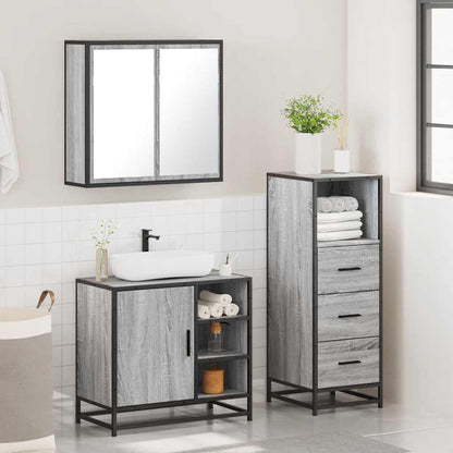vidaXL 3 Piece Bathroom Furniture Set Grey Sonoma Engineered Wood 4