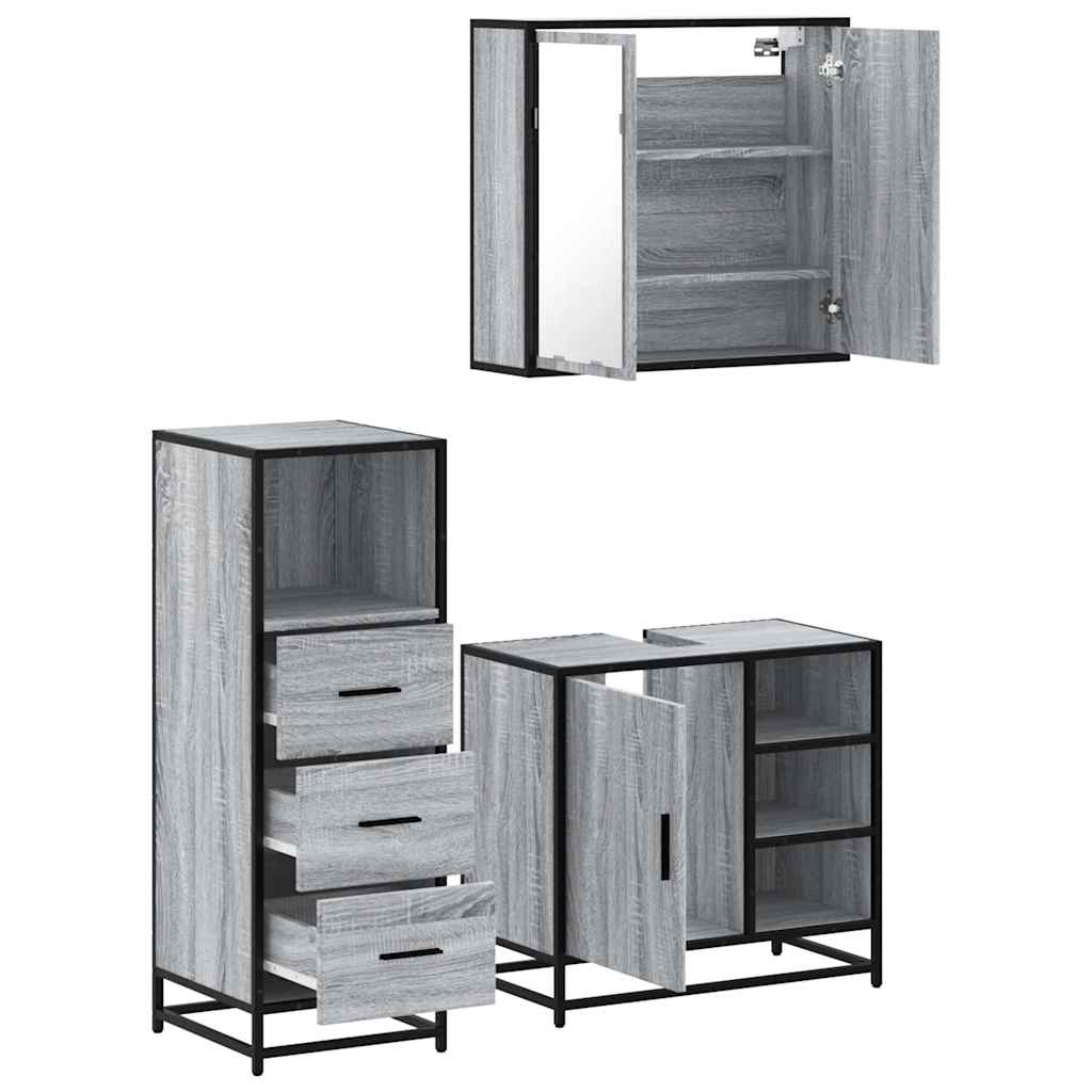 vidaXL 3 Piece Bathroom Furniture Set Grey Sonoma Engineered Wood 6
