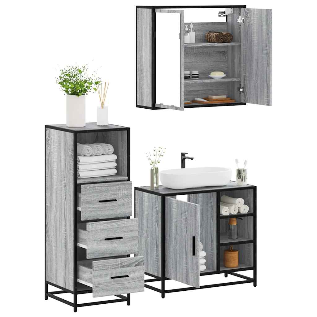 vidaXL 3 Piece Bathroom Furniture Set Grey Sonoma Engineered Wood 1
