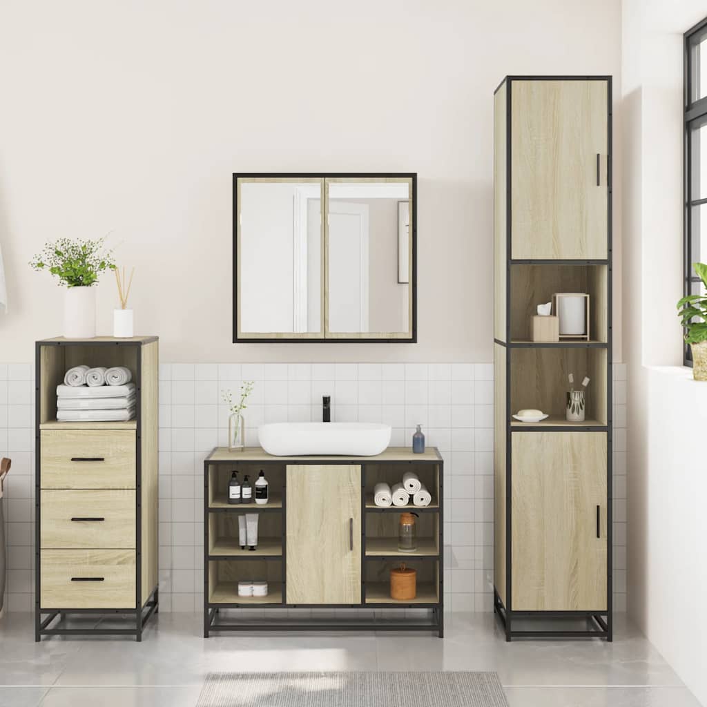 vidaXL 3 Piece Bathroom Furniture Set Sonoma Oak Engineered Wood 3