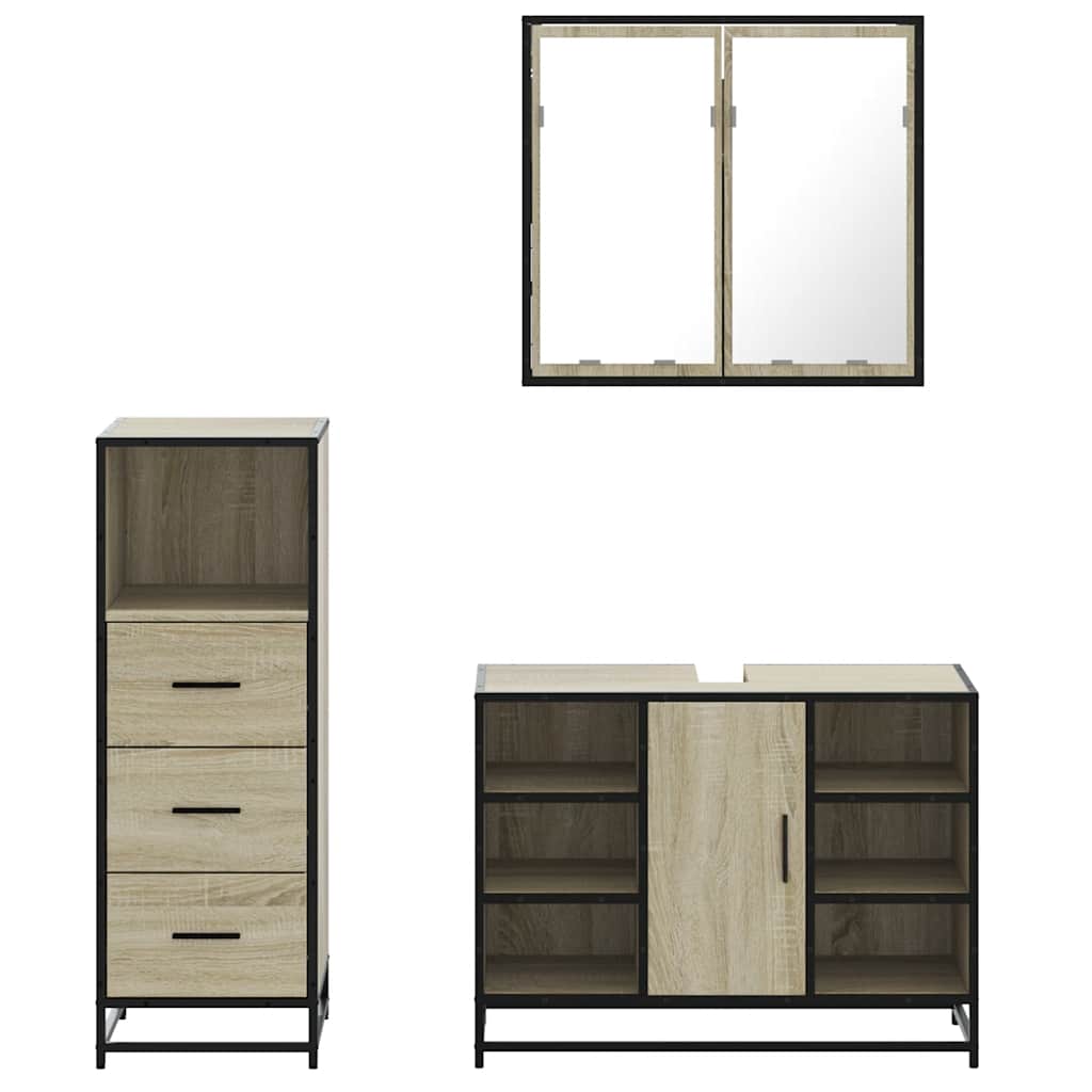 vidaXL 3 Piece Bathroom Furniture Set Sonoma Oak Engineered Wood 5