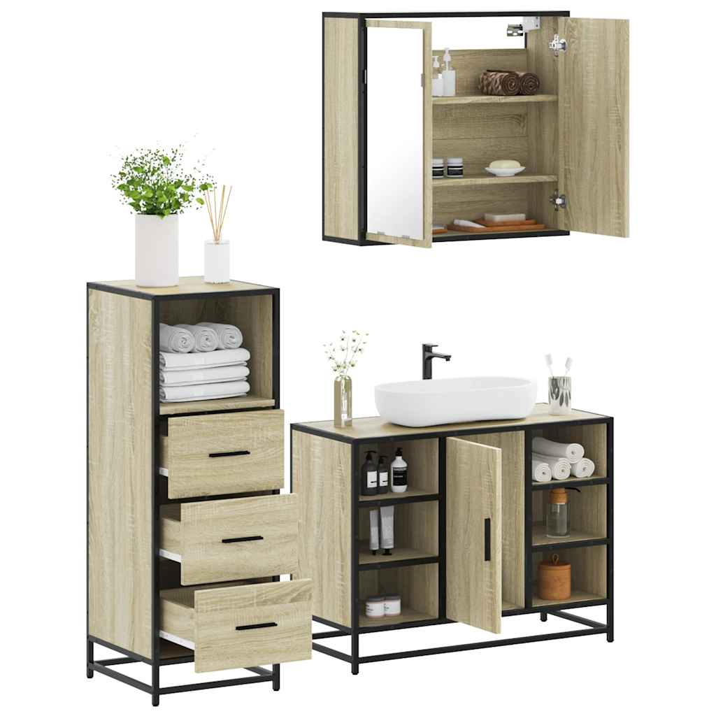 vidaXL 3 Piece Bathroom Furniture Set Sonoma Oak Engineered Wood 1