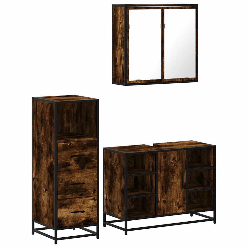 vidaXL 3 Piece Bathroom Furniture Set Smoked Oak Engineered Wood 2