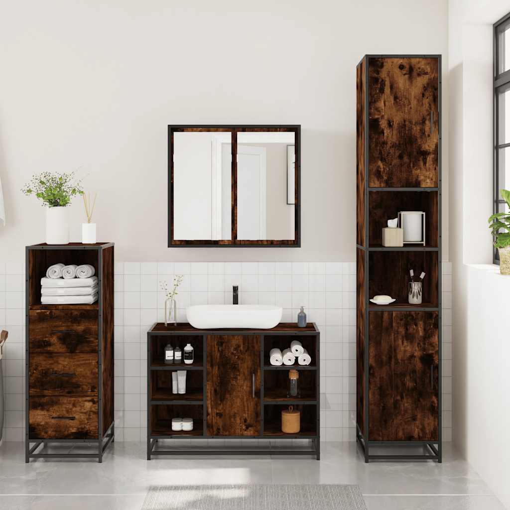 vidaXL 3 Piece Bathroom Furniture Set Smoked Oak Engineered Wood 3