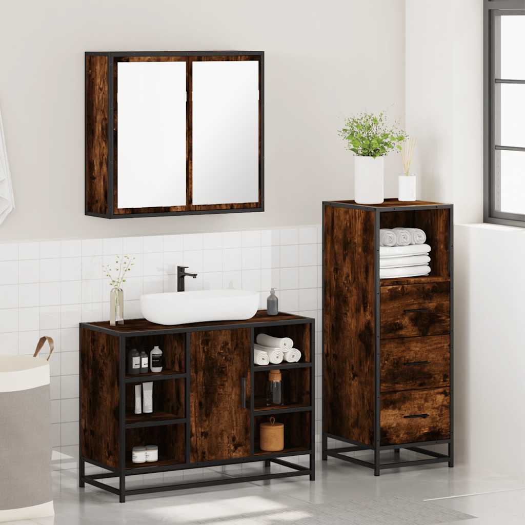 vidaXL 3 Piece Bathroom Furniture Set Smoked Oak Engineered Wood 4