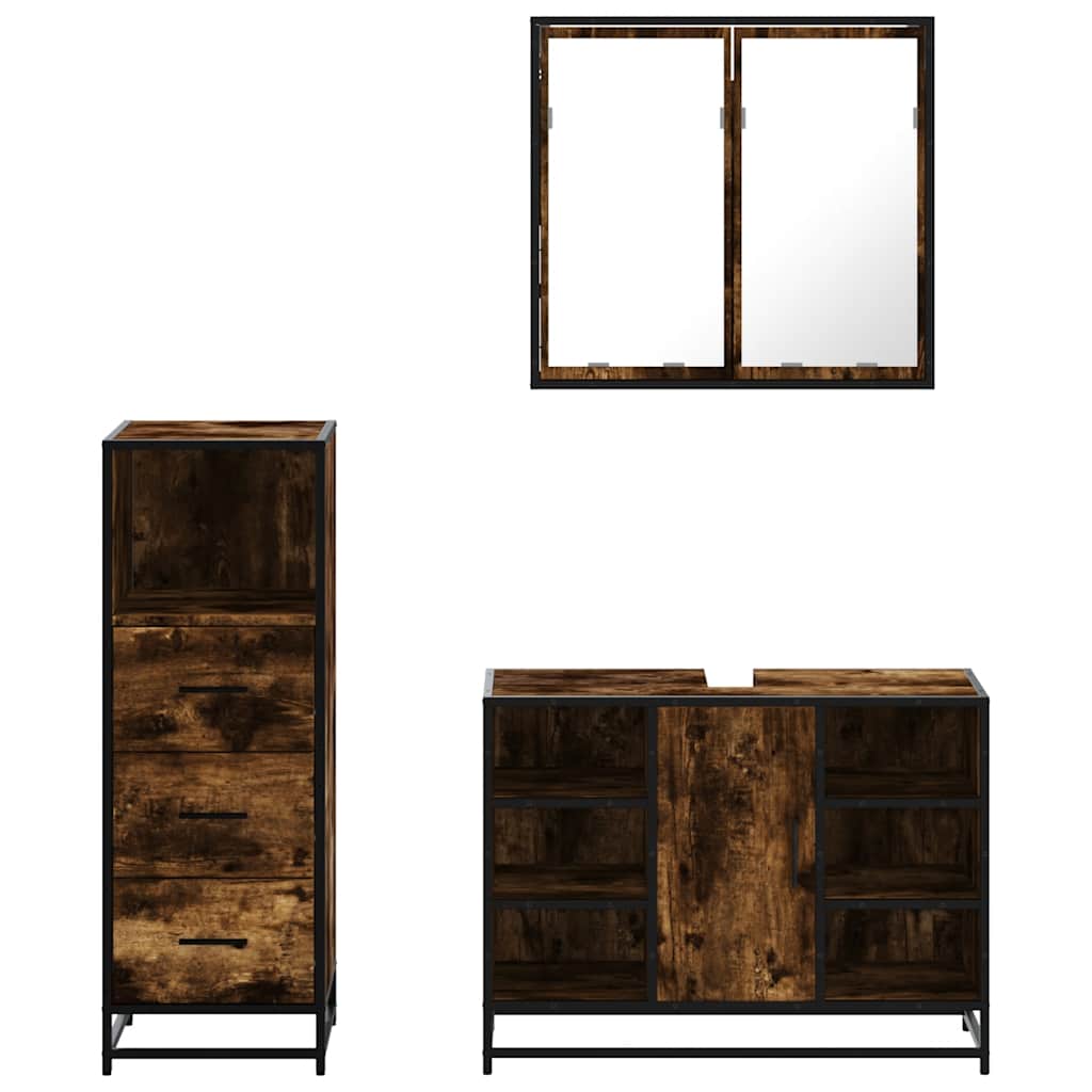 vidaXL 3 Piece Bathroom Furniture Set Smoked Oak Engineered Wood 5