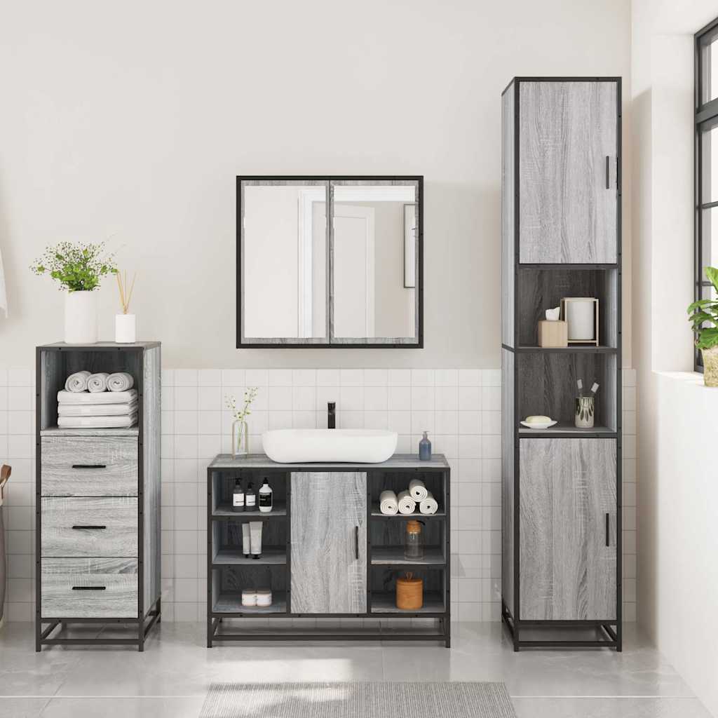 Bathroom Furniture Set 3 pcs Engineered Wood Grey sonoma