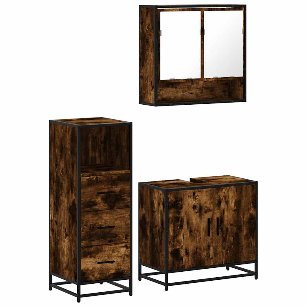 vidaXL 3 Piece Bathroom Furniture Set Smoked Oak Engineered Wood 2
