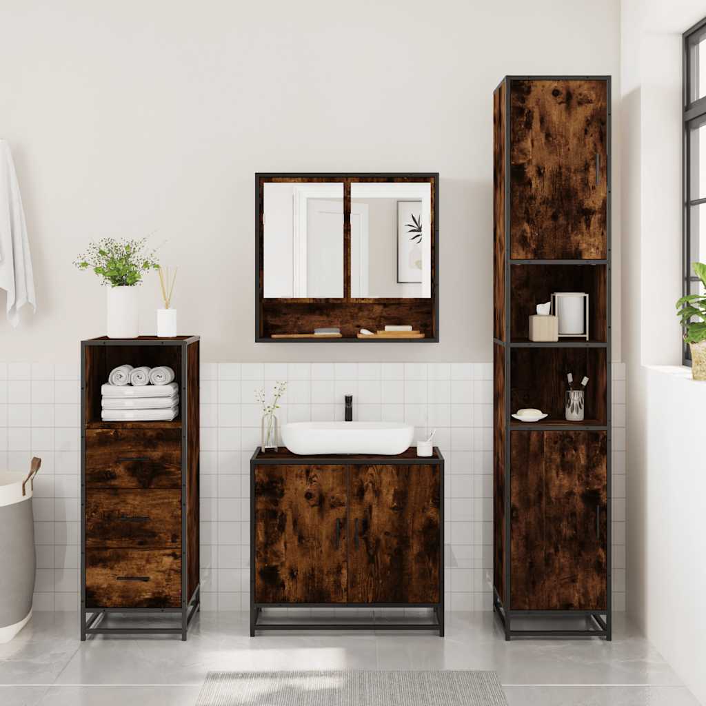 vidaXL 3 Piece Bathroom Furniture Set Smoked Oak Engineered Wood 3