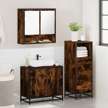 vidaXL 3 Piece Bathroom Furniture Set Smoked Oak Engineered Wood 4