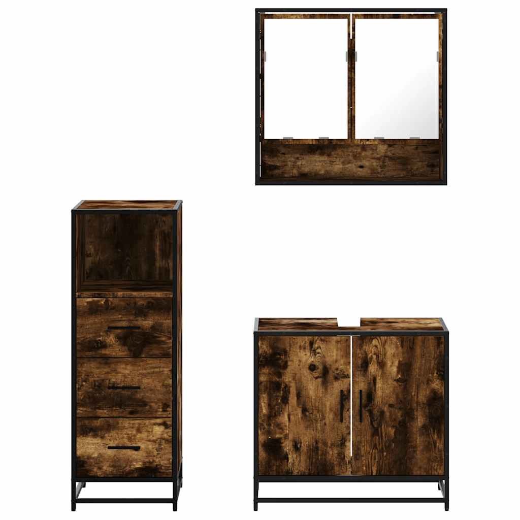 vidaXL 3 Piece Bathroom Furniture Set Smoked Oak Engineered Wood 5