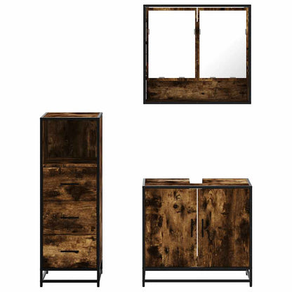 vidaXL 3 Piece Bathroom Furniture Set Smoked Oak Engineered Wood 5