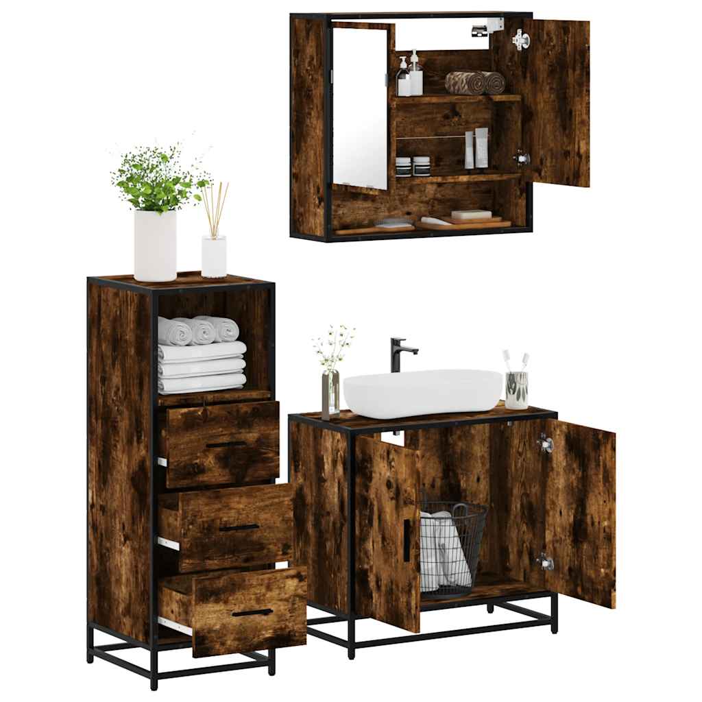 vidaXL 3 Piece Bathroom Furniture Set Smoked Oak Engineered Wood 1