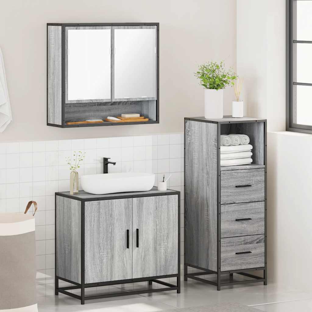vidaXL 3 Piece Bathroom Furniture Set Grey Sonoma Engineered Wood 4