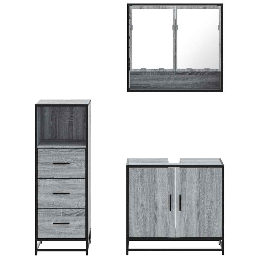 vidaXL 3 Piece Bathroom Furniture Set Grey Sonoma Engineered Wood 5