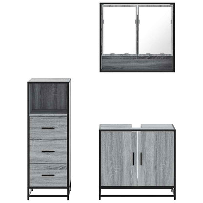 vidaXL 3 Piece Bathroom Furniture Set Grey Sonoma Engineered Wood 5