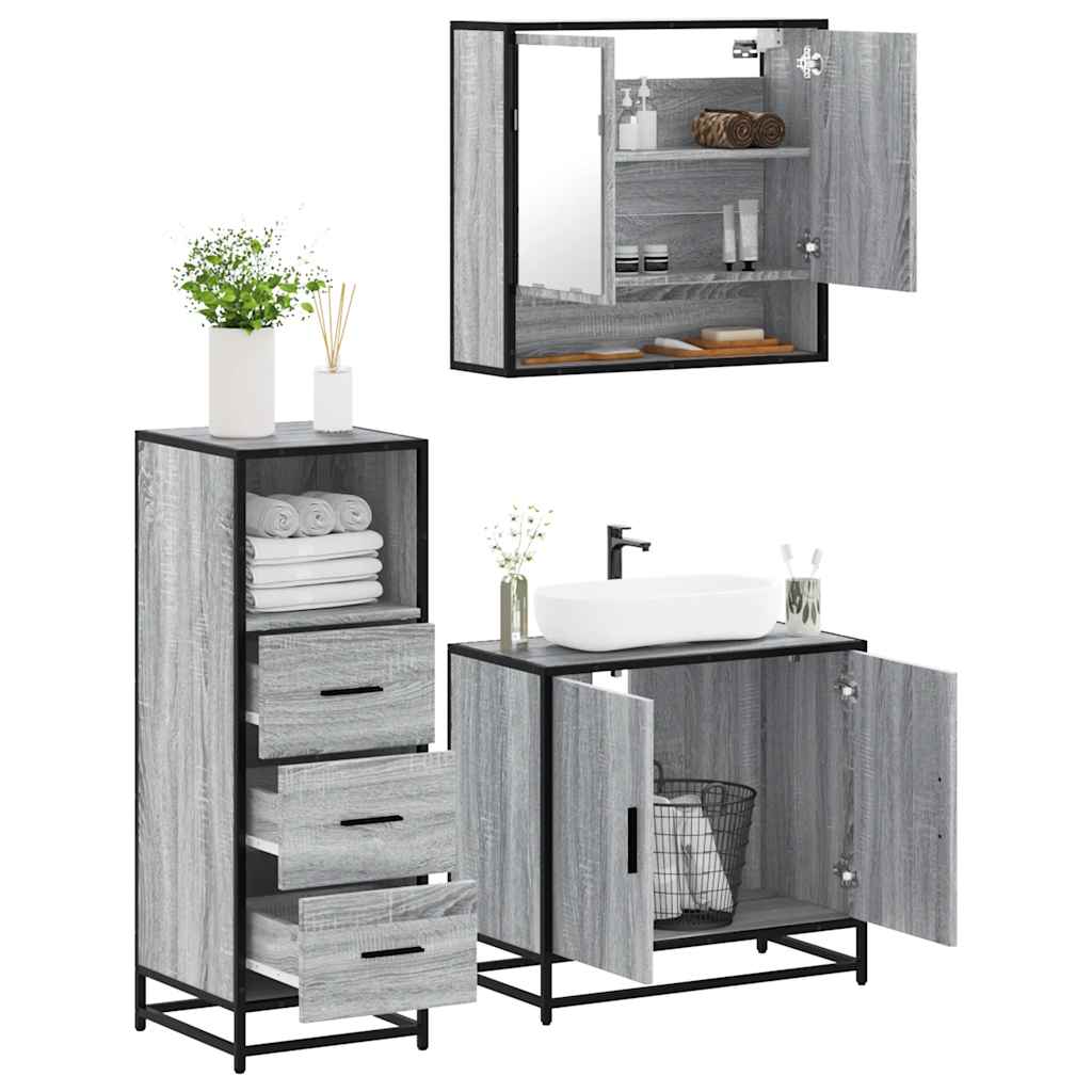 vidaXL 3 Piece Bathroom Furniture Set Grey Sonoma Engineered Wood 1