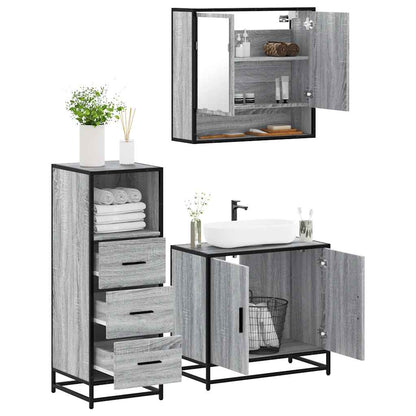 vidaXL 3 Piece Bathroom Furniture Set Grey Sonoma Engineered Wood 1