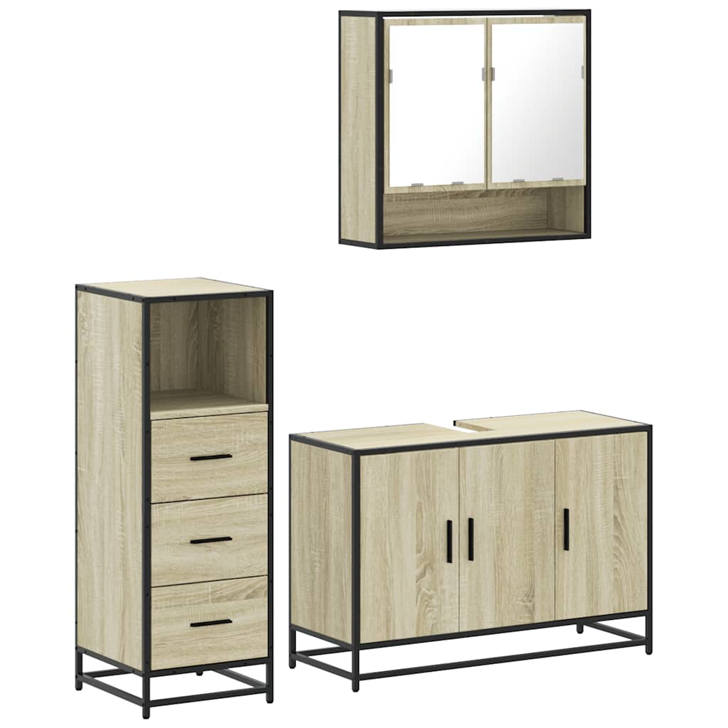 vidaXL 3 Piece Bathroom Furniture Set Sonoma Oak Engineered Wood 2