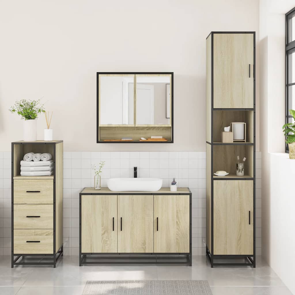 vidaXL 3 Piece Bathroom Furniture Set Sonoma Oak Engineered Wood 3