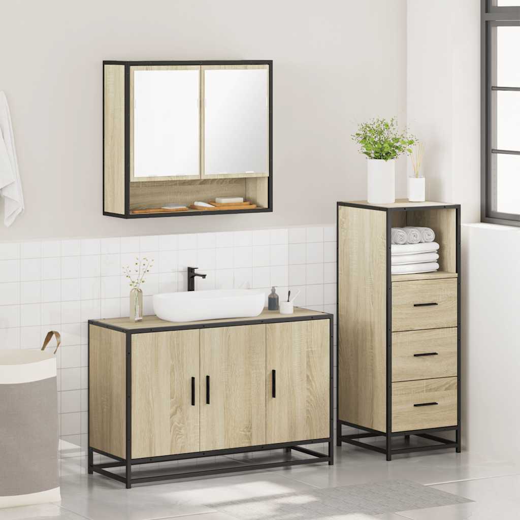 vidaXL 3 Piece Bathroom Furniture Set Sonoma Oak Engineered Wood 4